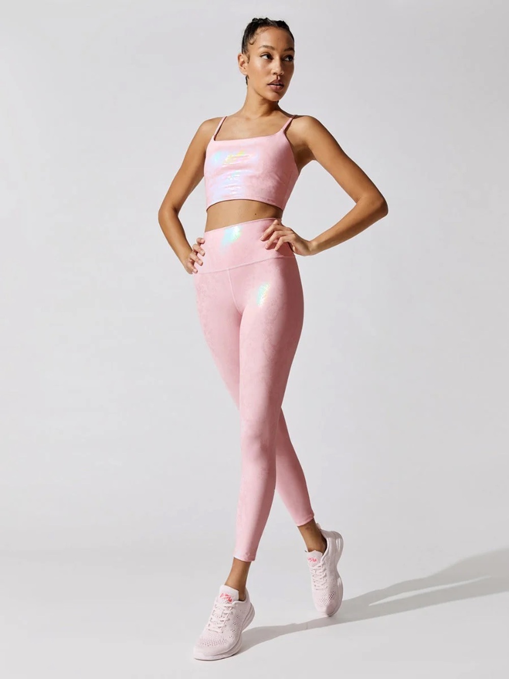 Carbon38 Metallic Snake High Rise 7/8 Legging in Pink Size Medium